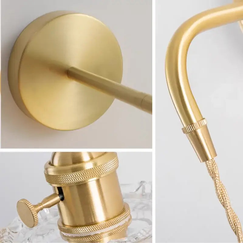 Modern gold petal led wall lights feature a gold-finished brass curved arm with textured screw-on fittings for decorbites led wall lighting