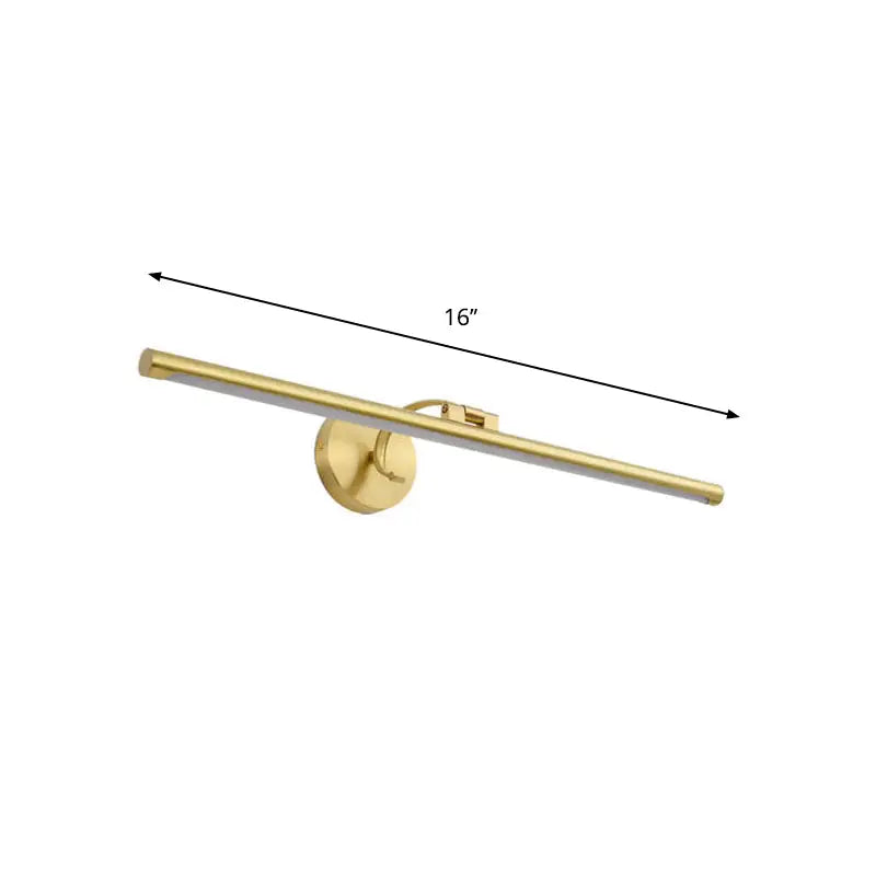 Modern gold pipe led vanity light wall sconce with gold finish and 16 inch linear design for bathroom use