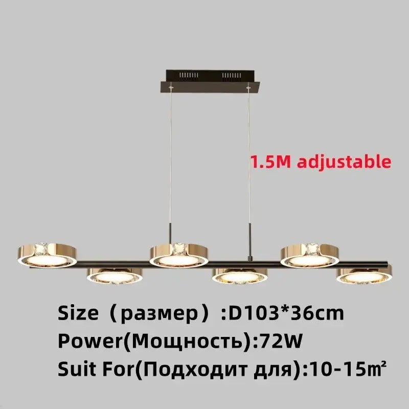 Modern gold plated chandelier with black arms and four circular LED bulbs by decorbites gold plated for living room decor