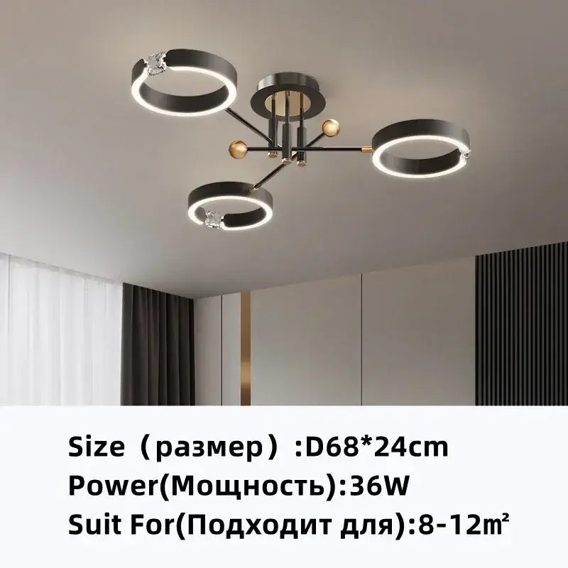 Modern gold plated chandelier with black arms and crystal accents by decorbites gold plated for living room decor