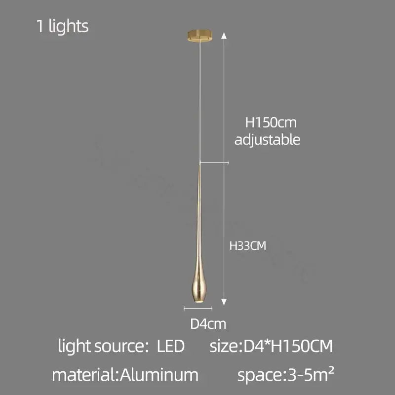 A sleek modern decorbites gold-plated led chandelier with a gold aluminum body and adjustable 150cm height pendant light