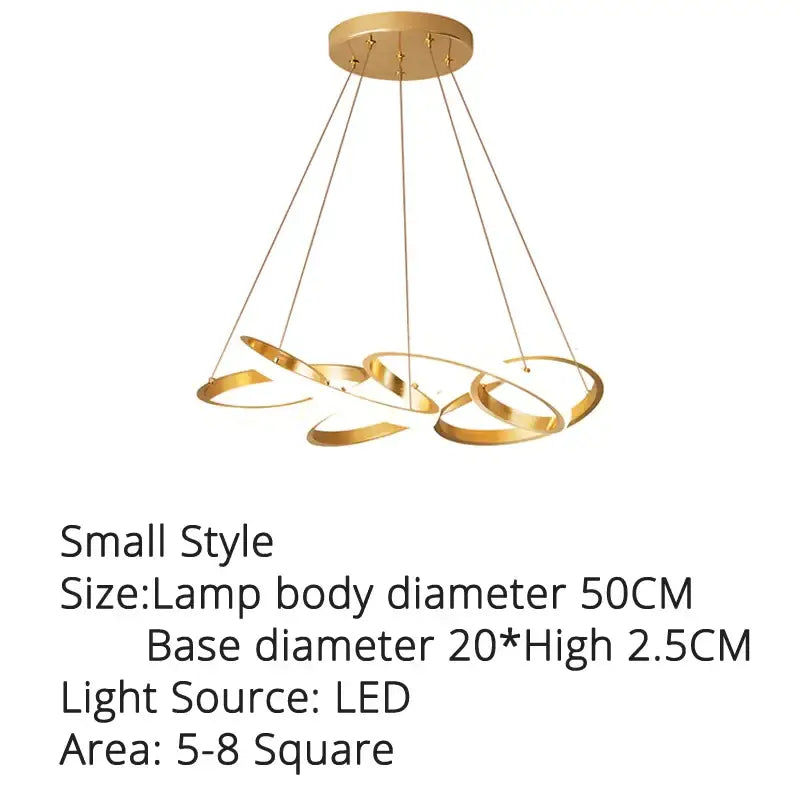 Modern gold plated led pendant lights featuring a gold toned chandelier with interlocking circular rings for dining room decorbites gold plated