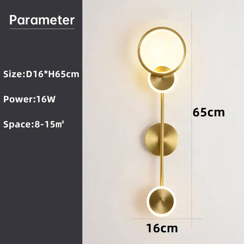 Modern gold plated three disc led wall lamp with gold toned circular fixtures for bedroom decorbites gold plated design