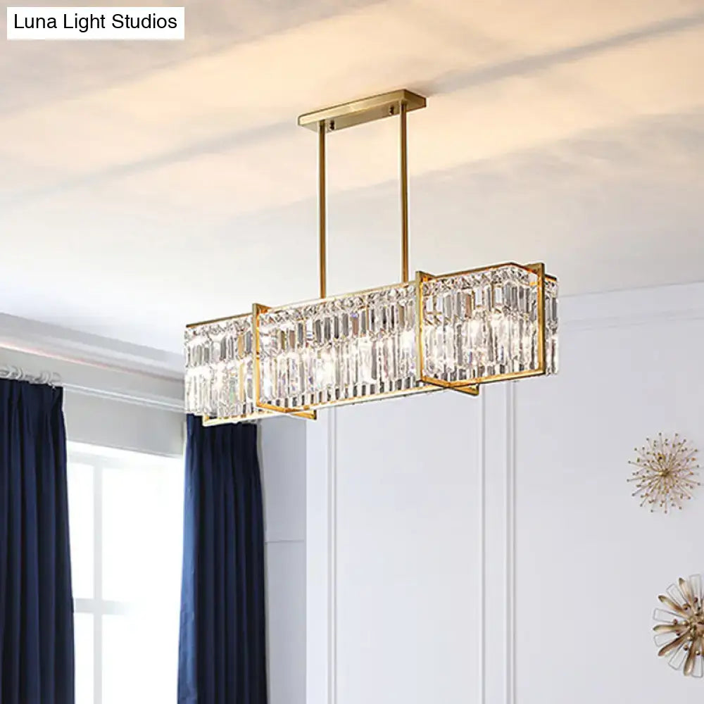 Decorbites modern rectangular hanging lamp with gold metal frame and prismatic crystal bars 220v-240v led fluorescent incandescent