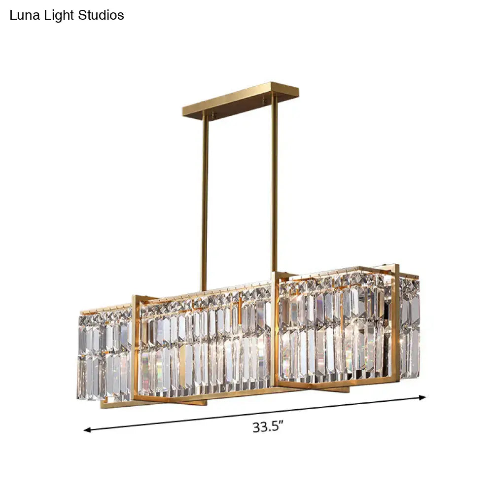 Decorbites™ modern gold-toned rectangular hanging lamp with clear prismatic crystal prisms compatible with led incandescent fluorescent 220v-240v