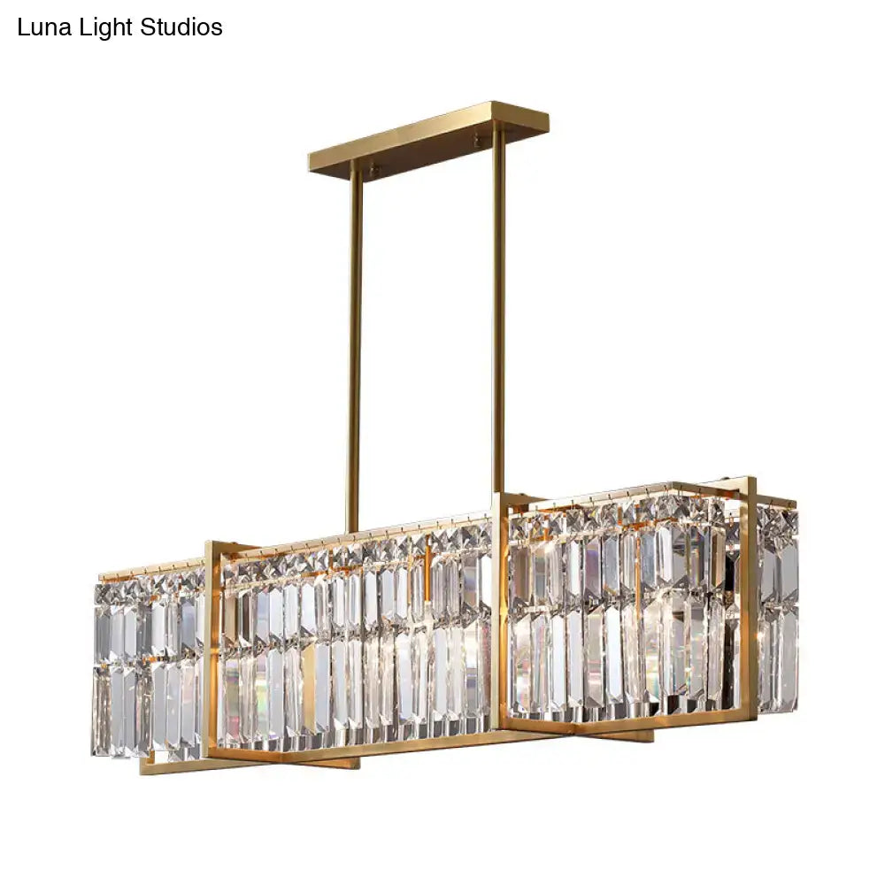 Gold-toned decorbites modern rectangular hanging lamp with clear prismatic crystal prisms compatible with led incandescent fluorescent 220v-240v