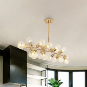 Decorbites gold prismatic glass ball linear chandelier ceiling light with 18 bulb base globes in modern metal design