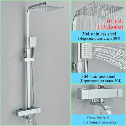 Modern gold rainfall shower faucet set with chrome 304 stainless steel rainhead and handheld spray featuring brass valves