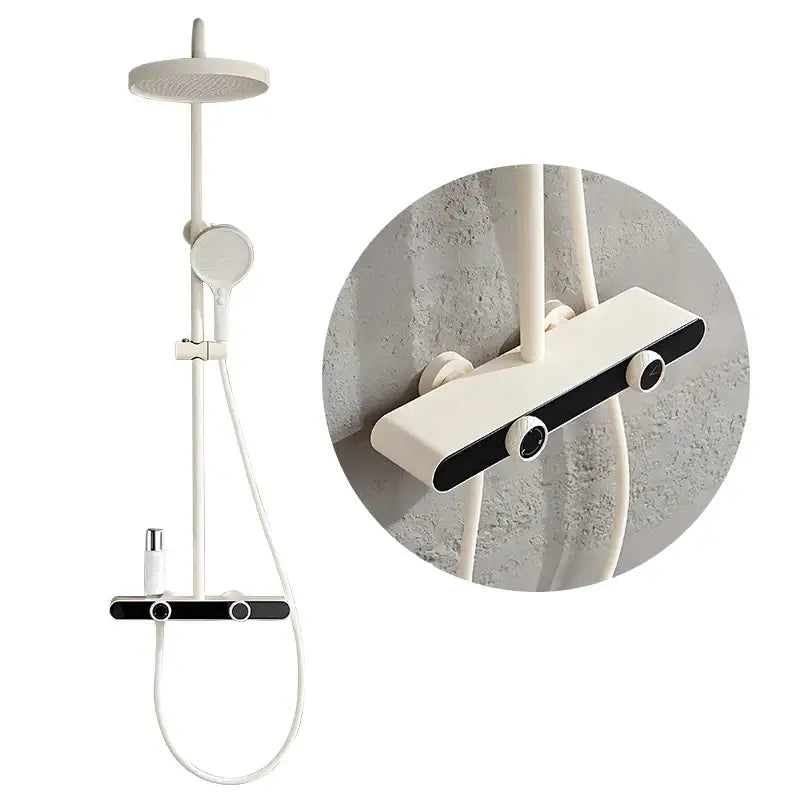 Modern white and black shower set with hand shower and sleek minimalist shower head for bathroom faucet