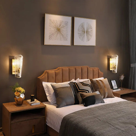 DecorBites™ DecorBites™ Modern Gold Rectangle Backplate Metal Wall Lamp with Prismatic Glass Shade - 1/2-Head Sconce Light Fixture