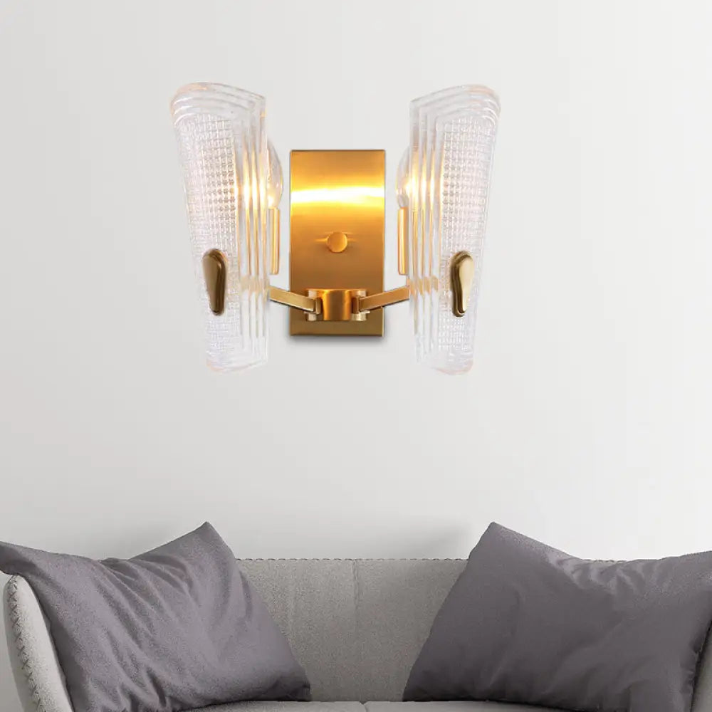 DecorBites™ DecorBites™ Modern Gold Rectangle Backplate Metal Wall Lamp with Prismatic Glass Shade - 1/2-Head Sconce Light Fixture