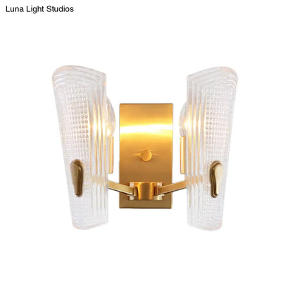 DecorBites™ DecorBites™ Modern Gold Rectangle Backplate Metal Wall Lamp with Prismatic Glass Shade - 1/2-Head Sconce Light Fixture