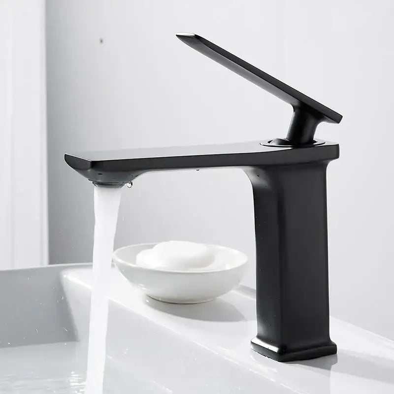 Modern black matte basin faucet with sleek angular design and tall spout for decorbites brass basin faucet collection