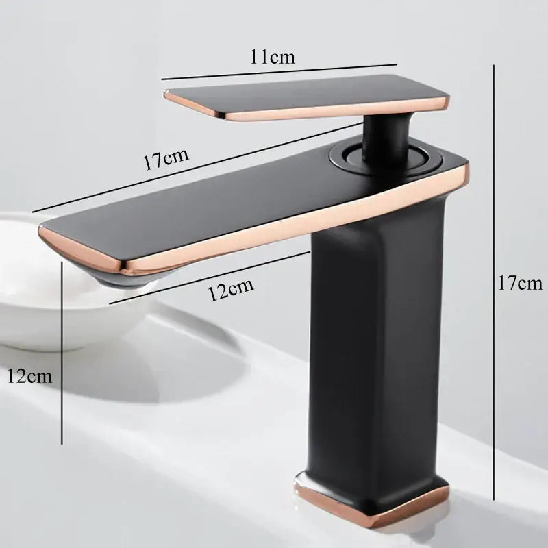 Modern black and rose gold brass basin faucet with sleek rectangular design for bathroom decorbites brass basin use