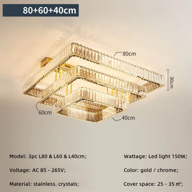 Modern gold rectangular crystal ceiling chandelier dimmable with clear crystals for bedroom decorbites crystal ceiling lighting