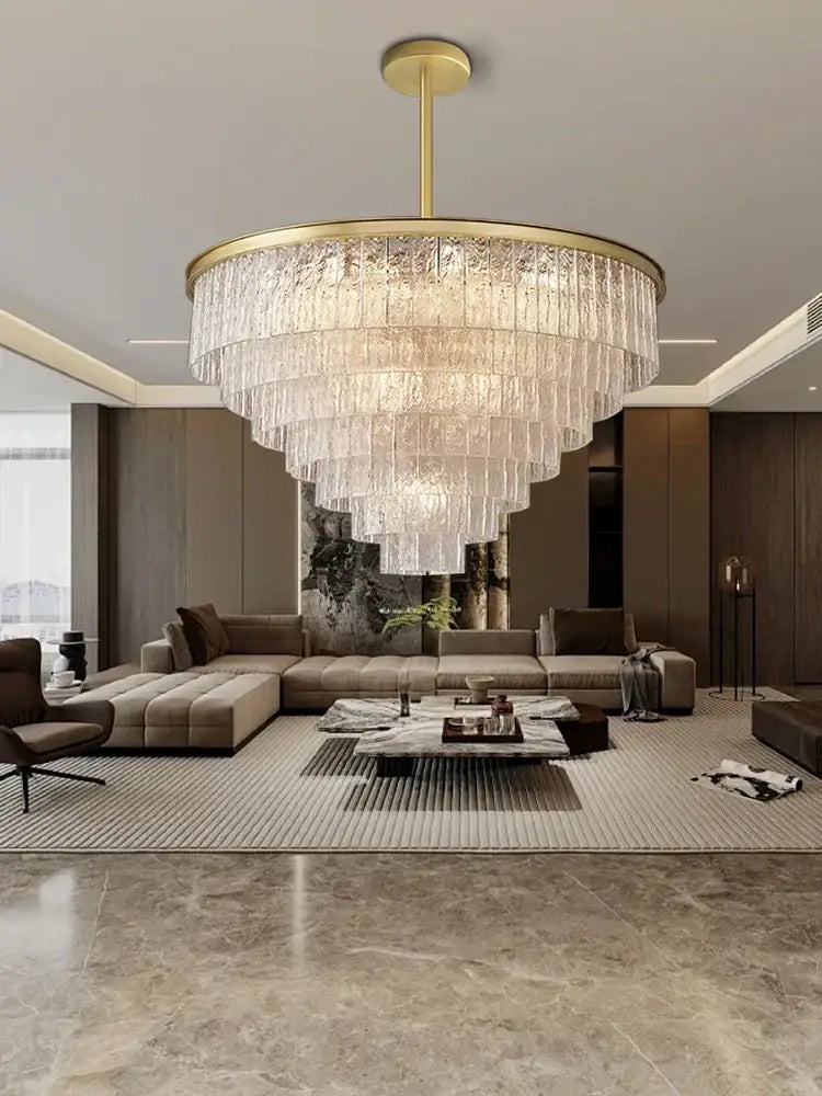 Modern gold rectangular crystal glass ceiling chandelier with cascading crystal strands for elegant dining room decorbites crystal glass