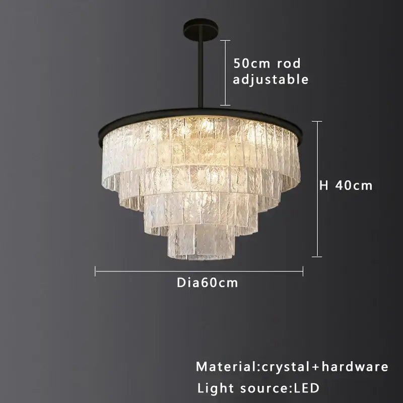 Elegant modern gold multi-tiered crystal glass ceiling chandelier with black metal frame and adjustable rod for dining room decorbites crystal glass