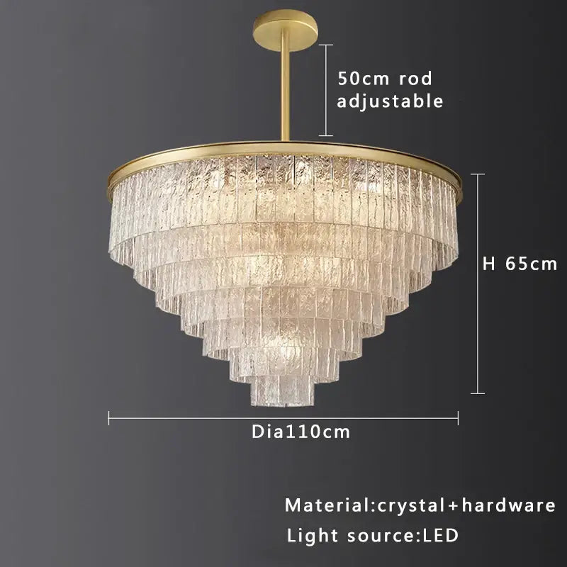 Elegant modern gold rectangular decorbites crystal glass ceiling chandelier with tiered crystals and adjustable rod for dining room decor