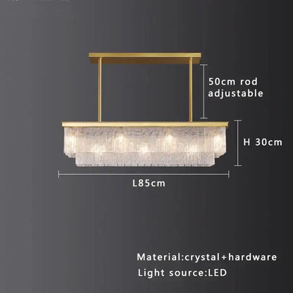 Modern gold rectangular crystal glass ceiling chandelier with cascading crystal tiers and led lighting for dining room decorbites crystal glass