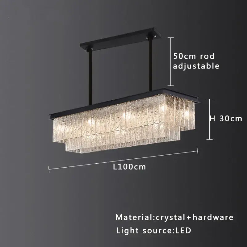 Modern black metal rectangular chandelier with cascading crystal strands glass ceiling chandelier for dining room decorbites crystal glass