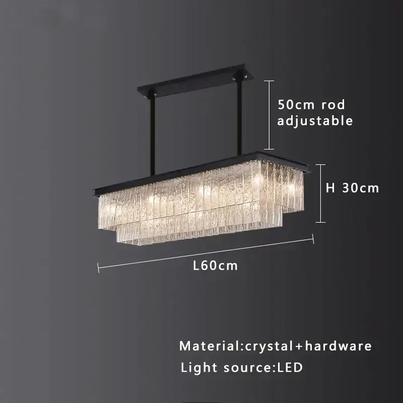 Modern gold rectangular crystal glass ceiling chandelier with black hardware and led lighting for dining room decorbites crystal glass