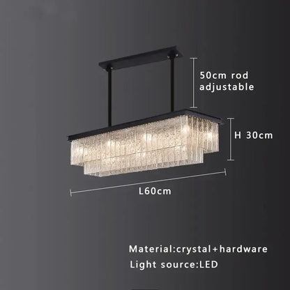 Modern gold rectangular crystal glass ceiling chandelier with black hardware and led lighting for dining room decorbites crystal glass