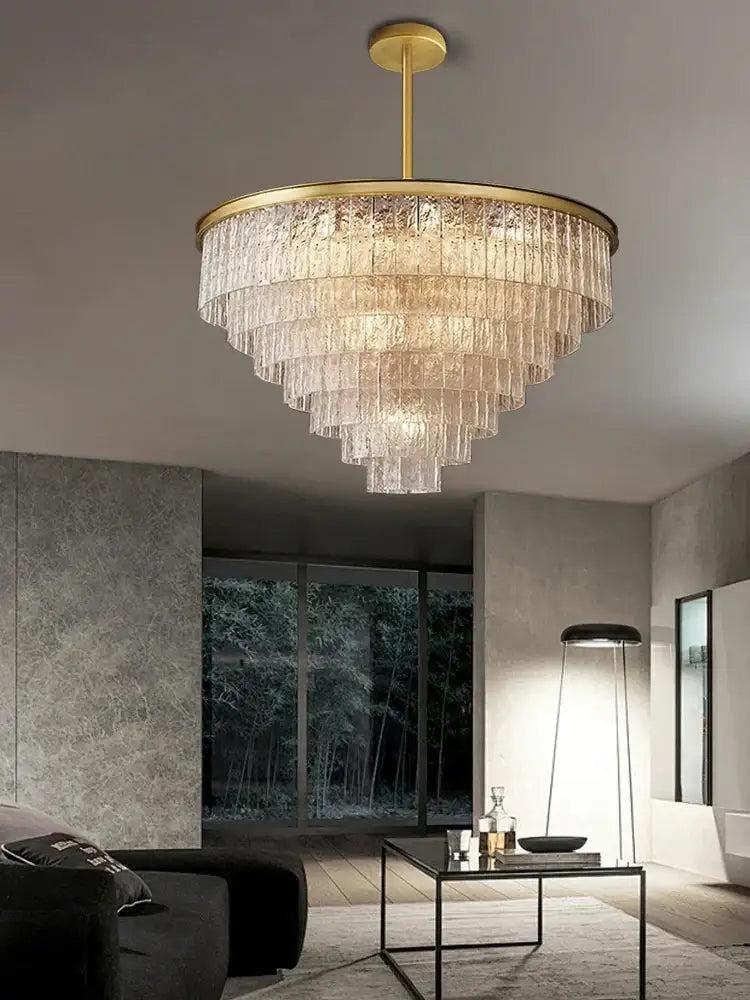Modern gold rectangular crystal glass ceiling chandelier with tiered decorbites crystal glass for dining room decor