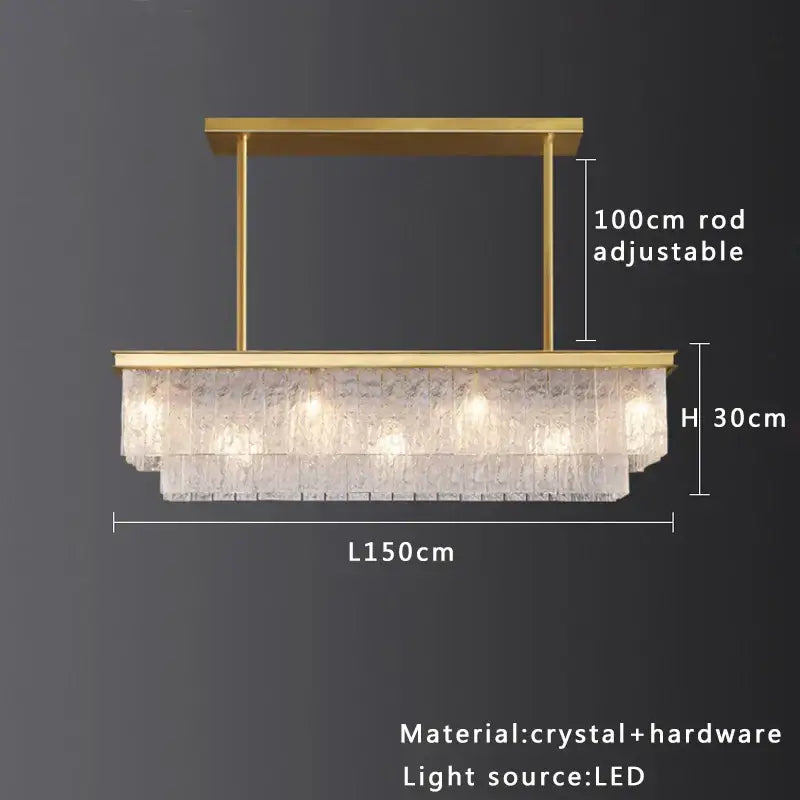Modern gold rectangular crystal glass ceiling chandelier with cascading textured panels for dining room decorbites crystal glass
