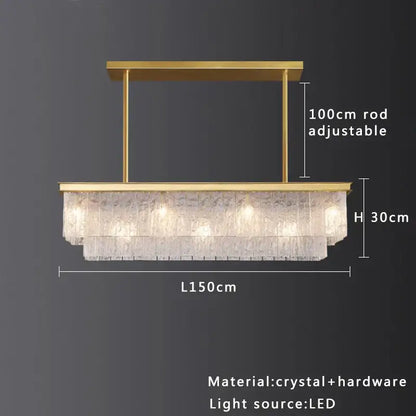 Modern gold rectangular crystal glass ceiling chandelier with cascading textured panels for dining room decorbites crystal glass