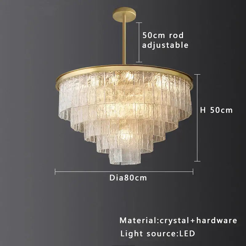 Modern gold rectangular decorbites crystal glass ceiling chandelier with tiered crystal and led lighting for dining room