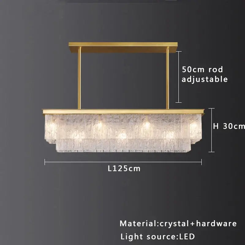 Modern gold rectangular crystal glass ceiling chandelier with cascading crystal tiers and led lighting for dining room decorbites crystal glass
