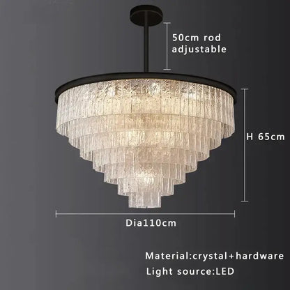 Modern gold rectangular crystal glass ceiling chandelier with tiered frosted panels and black metal frame for dining room decorbites crystal glass