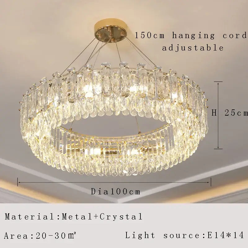 Modern gold rectangular crystal pendant chandelier with clear droplets for 20-30 sqm space by decorbites crystal pendant
