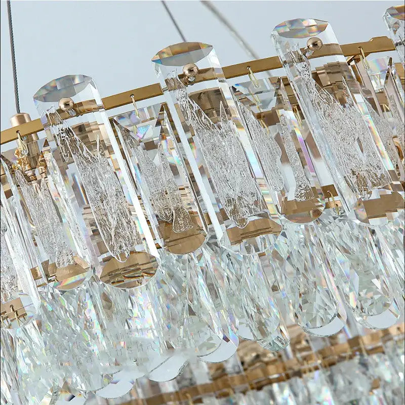 Modern gold rectangular crystal pendant chandelier with clear faceted prisms for dining room decorbites crystal pendant