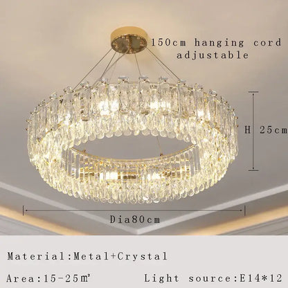 Modern gold rectangular crystal pendant chandelier featuring double-tiered clear glass prisms by decorbites crystal pendant