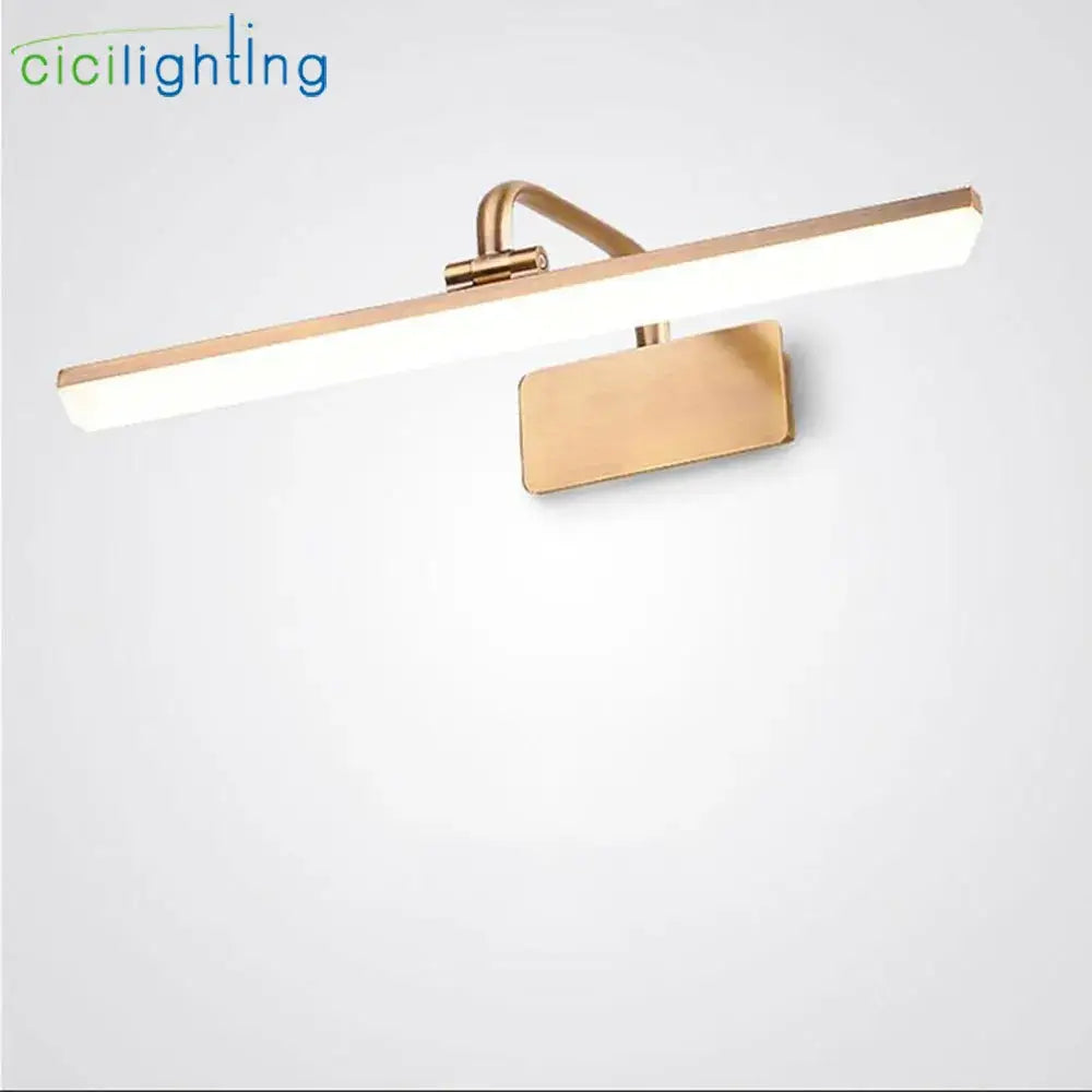Modern gold rectangular led vanity lights with sleek metal finish and minimalist wall-mounted design for bathroom use