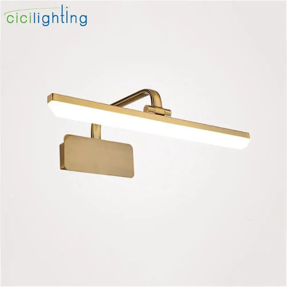 Modern gold rectangular led vanity lights with sleek gold finish and minimalist mounting bracket for bathroom walls