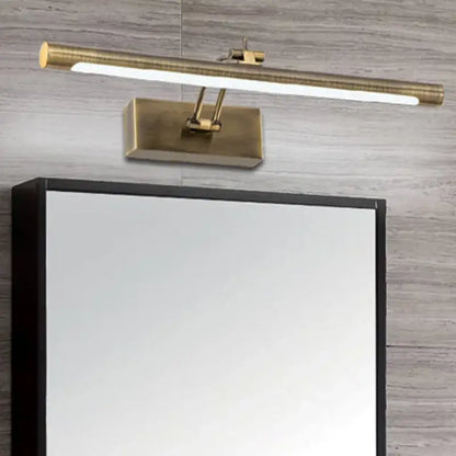Brass-finished modern gold rectangular vanity mirror light with integrated led strip for bathroom use
