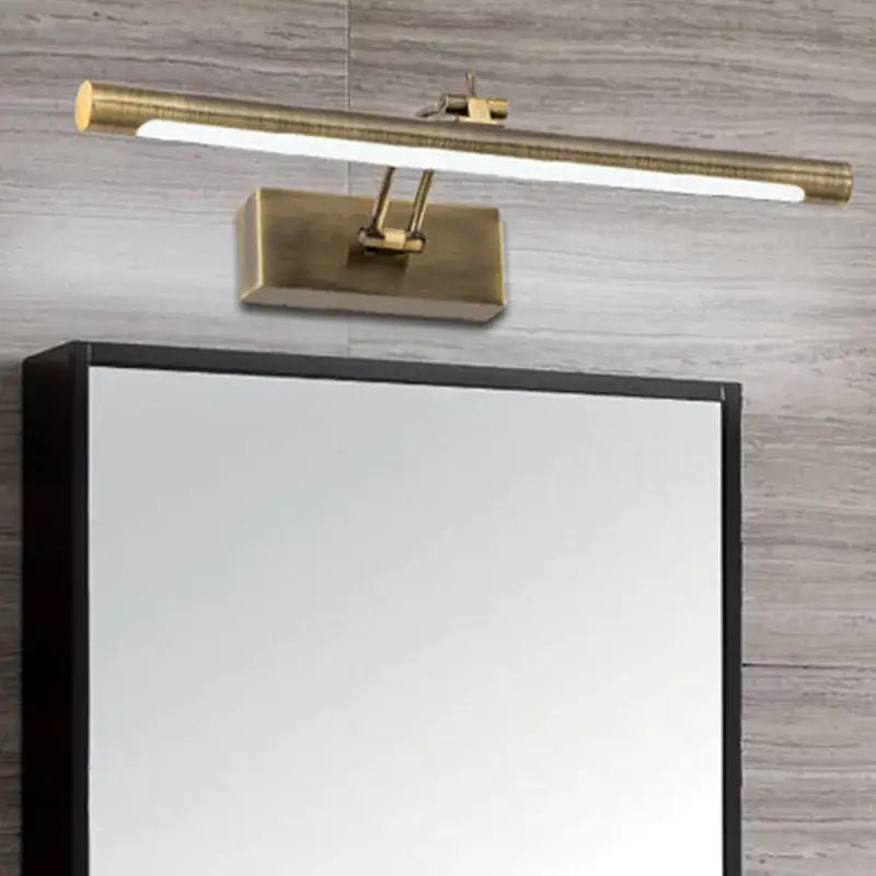 Brass-finished modern gold rectangular vanity mirror light with integrated led strip for bathroom use