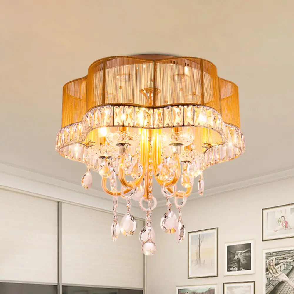 DecorBites™ DecorBites™ Modern Gold/Red LED Floral Bedroom Ceiling Light with Crystal Accent