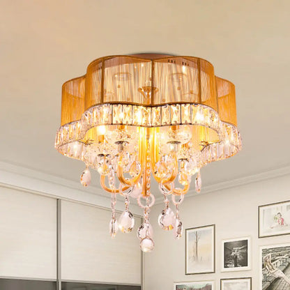 DecorBites™ DecorBites™ Modern Gold/Red LED Floral Bedroom Ceiling Light with Crystal Accent