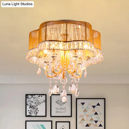 DecorBites™ DecorBites™ Modern Gold/Red LED Floral Bedroom Ceiling Light with Crystal Accent