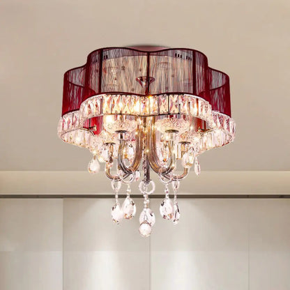 DecorBites™ DecorBites™ Modern Gold/Red LED Floral Bedroom Ceiling Light with Crystal Accent