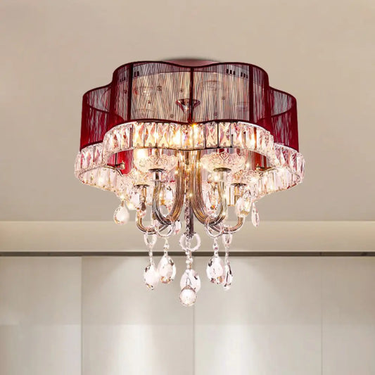 DecorBites™ DecorBites™ Modern Gold/Red LED Floral Bedroom Ceiling Light with Crystal Accent