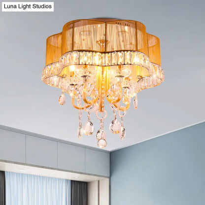 DecorBites™ DecorBites™ Modern Gold/Red LED Floral Bedroom Ceiling Light with Crystal Accent