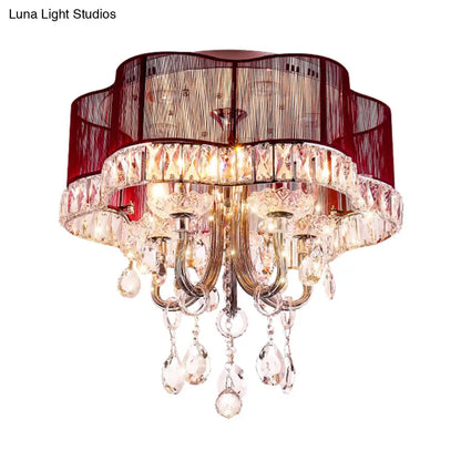 DecorBites™ DecorBites™ Modern Gold/Red LED Floral Bedroom Ceiling Light with Crystal Accent
