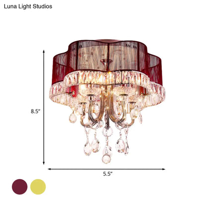 DecorBites™ DecorBites™ Modern Gold/Red LED Floral Bedroom Ceiling Light with Crystal Accent