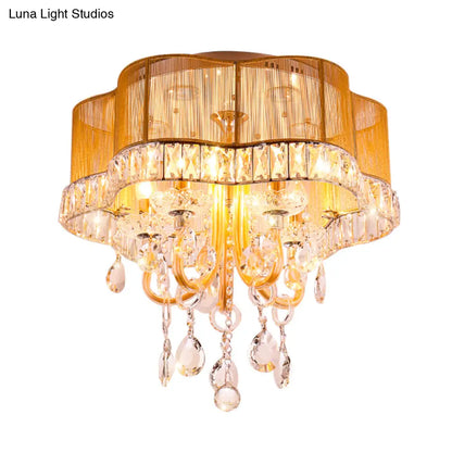 DecorBites™ DecorBites™ Modern Gold/Red LED Floral Bedroom Ceiling Light with Crystal Accent