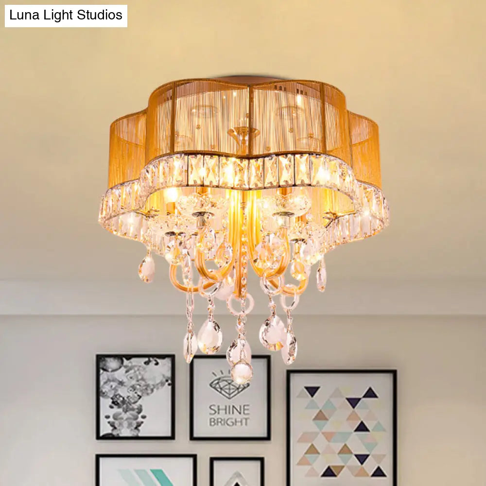 DecorBites™ DecorBites™ Modern Gold/Red LED Floral Bedroom Ceiling Light with Crystal Accent