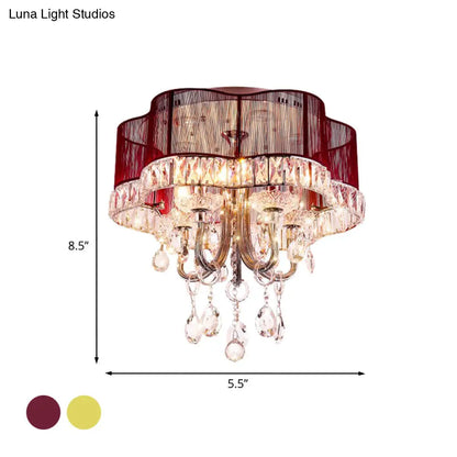 DecorBites™ DecorBites™ Modern Gold/Red LED Floral Bedroom Ceiling Light with Crystal Accent